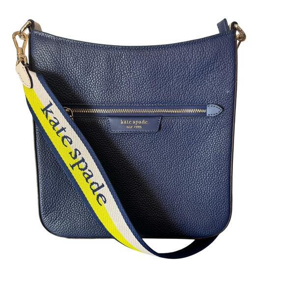 Kate Spade Handbags - Kate Spade New York Hudson Pebbled Leather Messenger Crossbody Bag Navy Blue